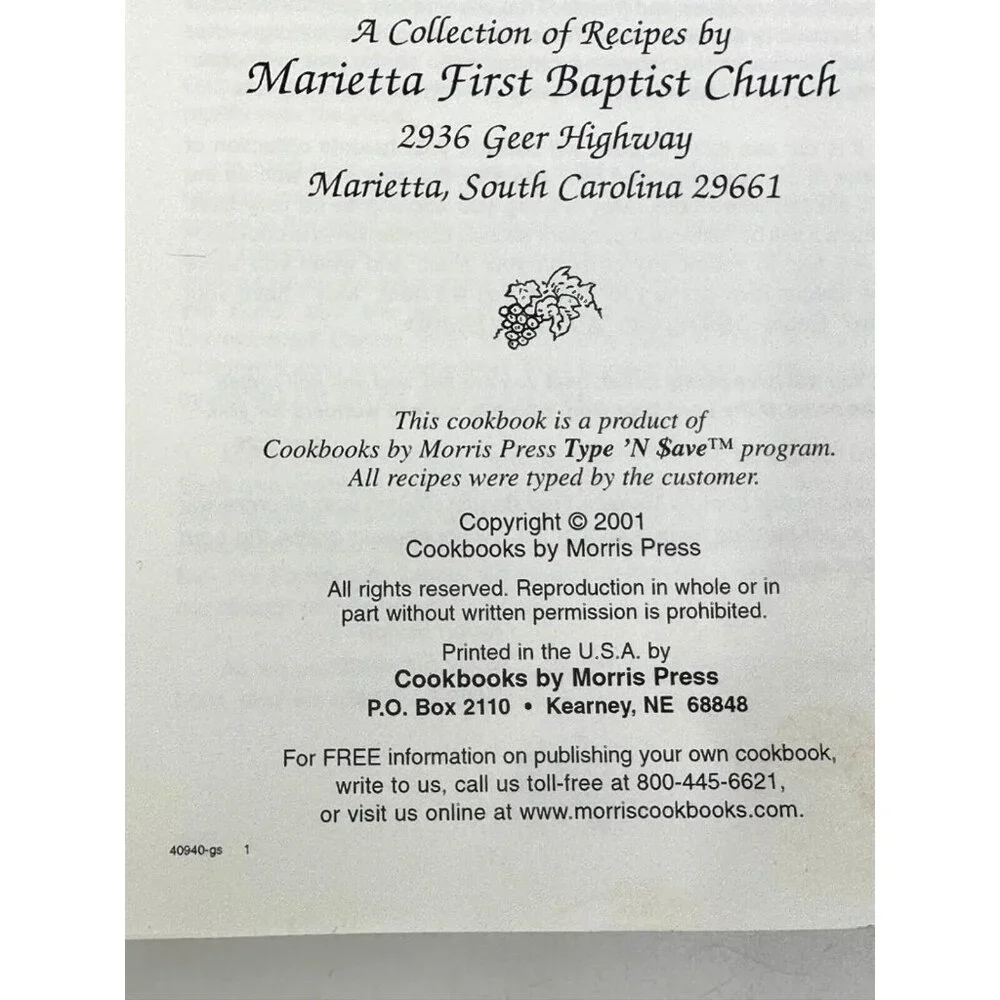 A Taste Of Heaven Spiral Bound Cookbook Marietta First‎ Baptist Church SC 2001